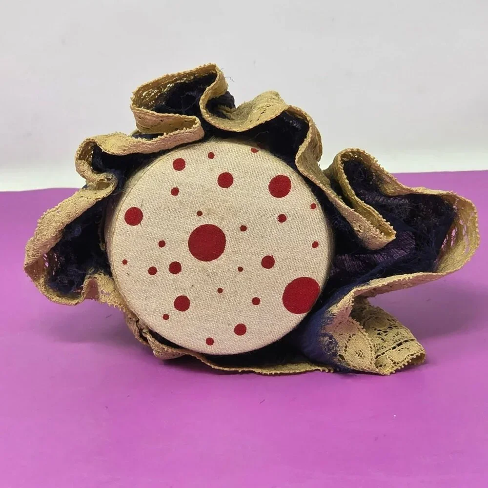 Vintage Porcelain Half Doll Pincushion With Lace‎ Skirt And Fabric Details